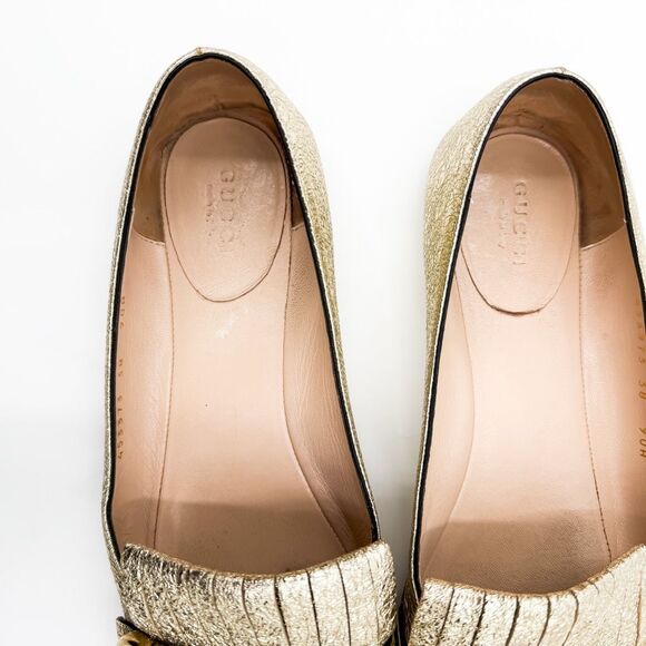 Gucci Marmont GG Gold Fringe Loafer Flats Metallic EU 38 US 8 - Picture 8 of 13